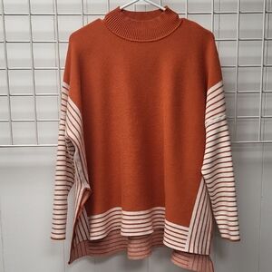 Striped Orange and White Women's Sweater, XL